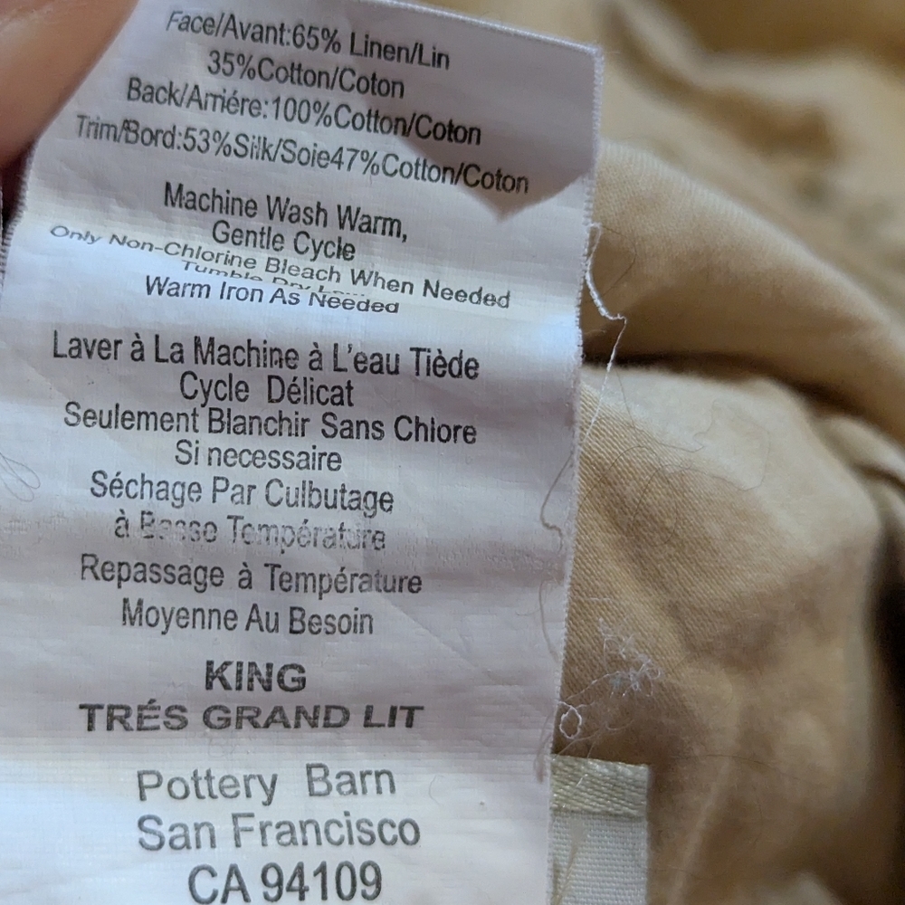 Pottery Barn Linen Cotton King Duvet Gold Mustard Yellow Silk Trim Quiet Luxury - Picture 6 of 6